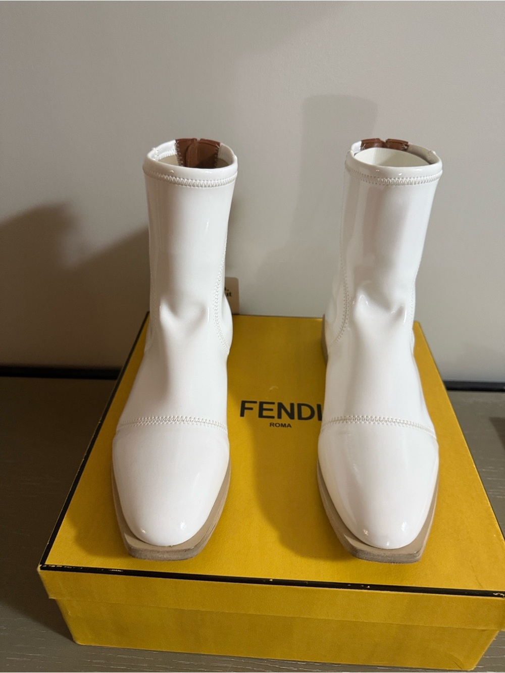Fendi White Patent Leather Ankle Booties